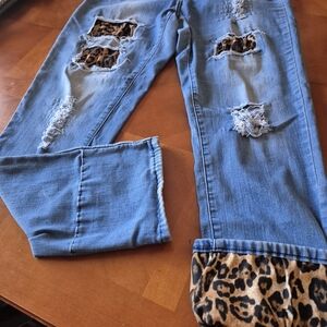 Lucky & Blessed Blue Jeans with Leopard Accents